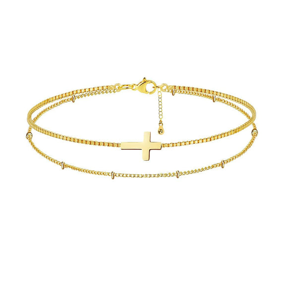 Women's Simple Geometric Double Layer Cross Bracelet In Electroplated Copper Fashion Stacking Bracelet