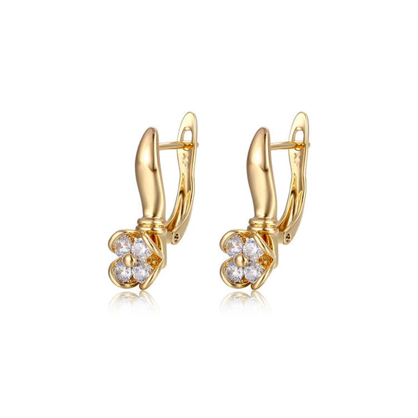 Women's Simple Geometric Four Leaf Flower Metal Earrings With Zircon Electroplated Fashion Party Jewelry