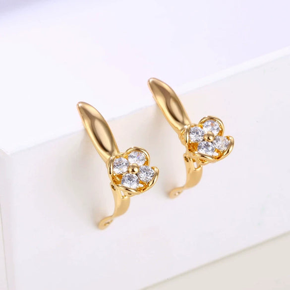 Women's Simple Geometric Four Leaf Flower Metal Earrings With Zircon Electroplated Fashion Party Jewelry