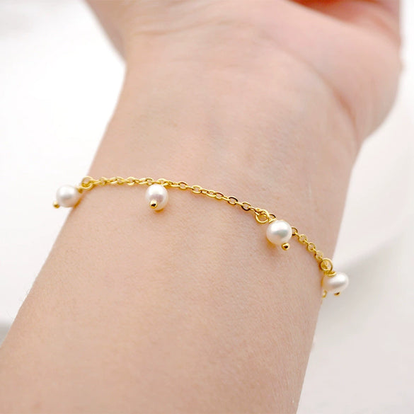 Women's Simple Geometric Freshwater Pearl Titanium Steel Bracelet And Anklet