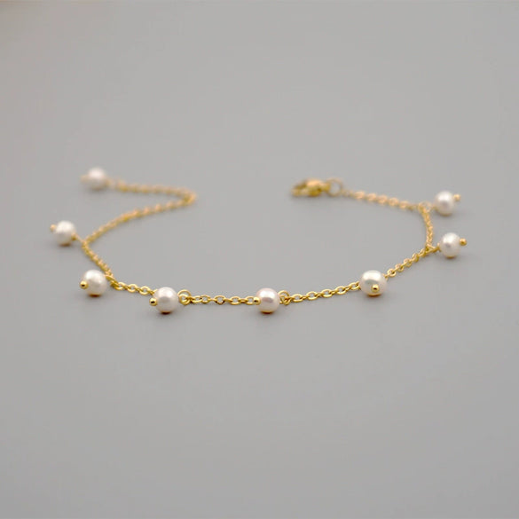 Women's Simple Geometric Freshwater Pearl Titanium Steel Bracelet And Anklet