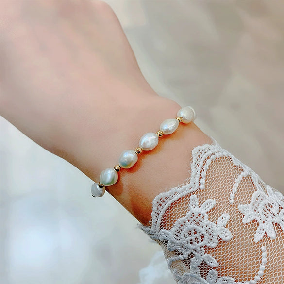 Women's Simple Geometric Freshwater Pearl Titanium Steel Chain Bracelet With Electroplating