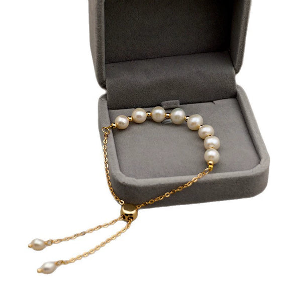 Women's Simple Geometric Freshwater Pearl Titanium Steel Chain Bracelet With Electroplating