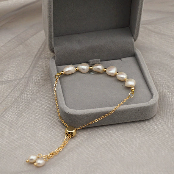 Women's Simple Geometric Freshwater Pearl Titanium Steel Chain Bracelet With Electroplating