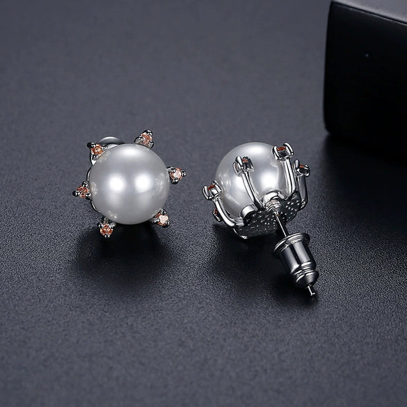 Women's Simple Geometric Imitation Pearl And Zircon Electroplated Copper Earrings With Steel Posts