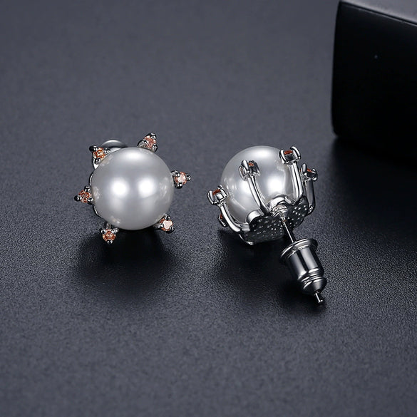 Women's Simple Geometric Imitation Pearl And Zircon Electroplated Copper Earrings With Steel Posts