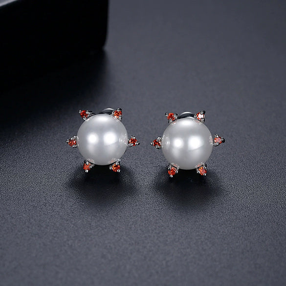 Women's Simple Geometric Imitation Pearl And Zircon Electroplated Copper Earrings With Steel Posts