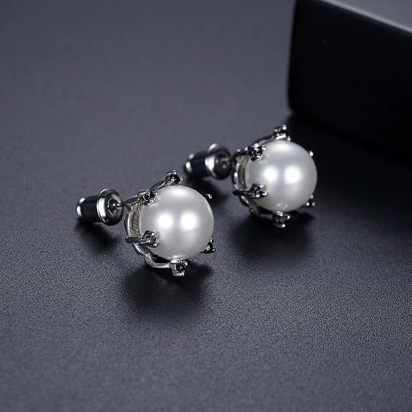 Women's Simple Geometric Imitation Pearl And Zircon Electroplated Copper Earrings With Steel Posts