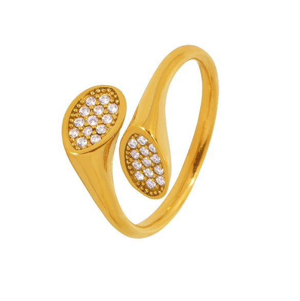 Women's Simple Geometric Irregular High Texture Zircon Design Opening 316L Stainless Steel Gold Plated Finger Ring