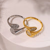 Women's Simple Geometric Irregular High Texture Zircon Design Opening 316L Stainless Steel Gold Plated Finger Ring