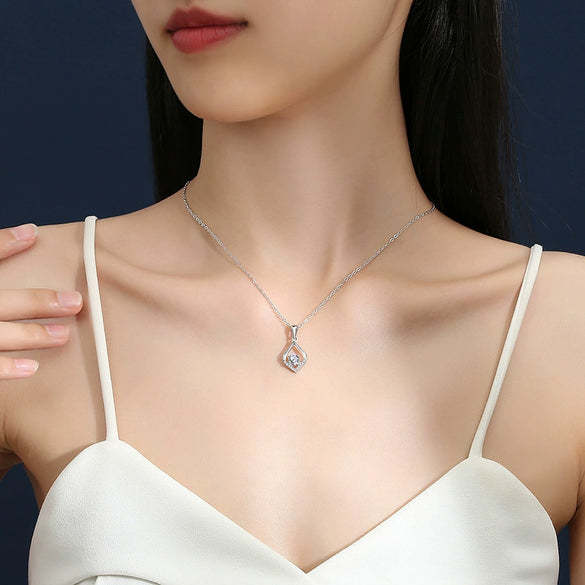 Women's Simple Geometric Moissanite Diamond Silver Water Drops Necklace With Cross Chain