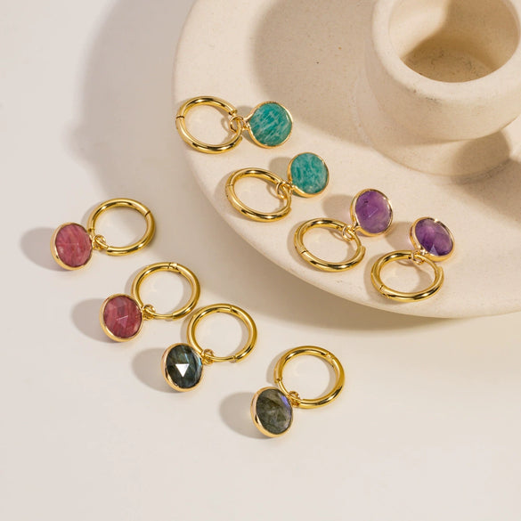 Women's Simple Geometric Natural Stone And Copper Earrings Set With Gemstones