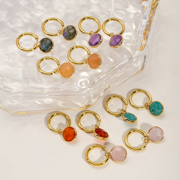 Women's Simple Geometric Natural Stone And Copper Earrings Set With Gemstones