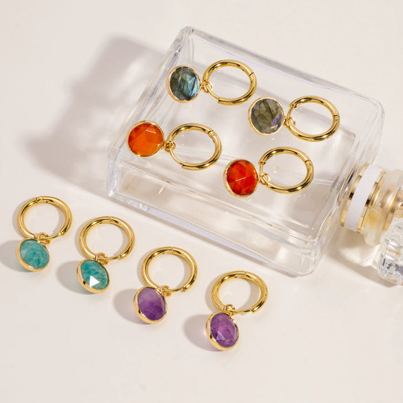 Women's Simple Geometric Natural Stone And Copper Earrings Set With Gemstones