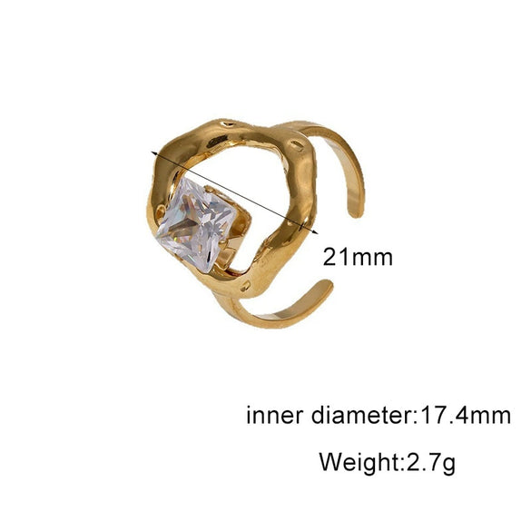 Women's Simple Geometric Open Ring In Stainless Steel With Gold Tone Electroplating And Zircon Inlay