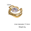Women's Simple Geometric Open Ring In Stainless Steel With Gold Tone Electroplating And Zircon Inlay