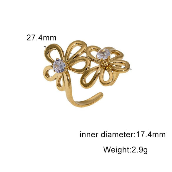 Women's Simple Geometric Open Ring In Stainless Steel With Gold Tone Electroplating And Zircon Inlay