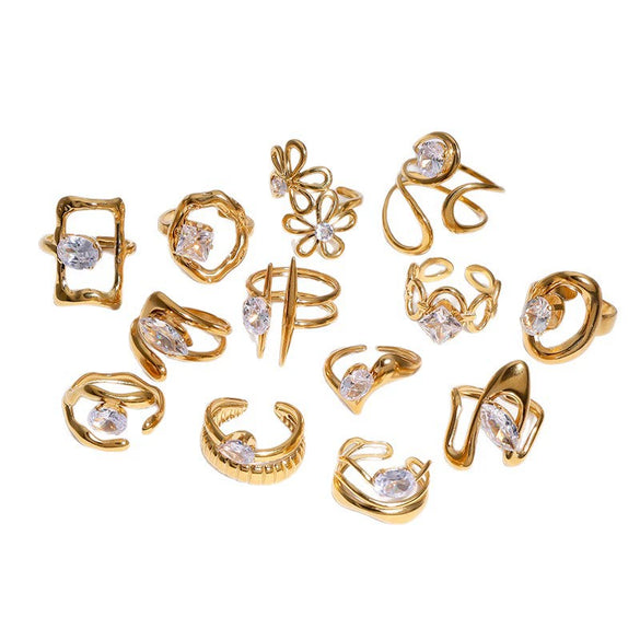 Women's Simple Geometric Open Ring In Stainless Steel With Gold Tone Electroplating And Zircon Inlay