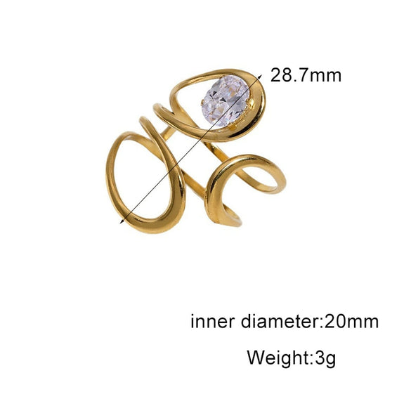 Women's Simple Geometric Open Ring In Stainless Steel With Gold Tone Electroplating And Zircon Inlay