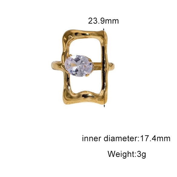 Women's Simple Geometric Open Ring In Stainless Steel With Gold Tone Electroplating And Zircon Inlay