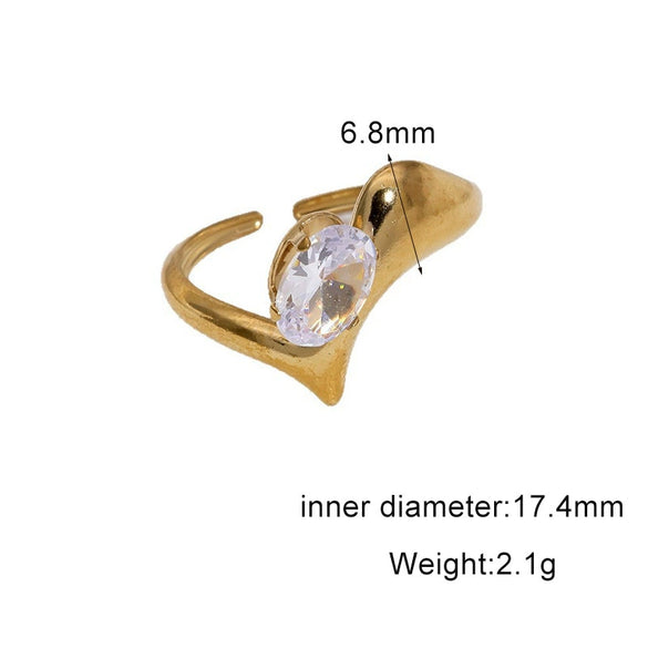 Women's Simple Geometric Open Ring In Stainless Steel With Gold Tone Electroplating And Zircon Inlay