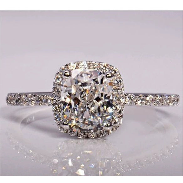 Women's Simple Geometric Rhombus Copper Ring With Micro Inlaid Cubic Zirconia Electroplated Bridal Jewelry