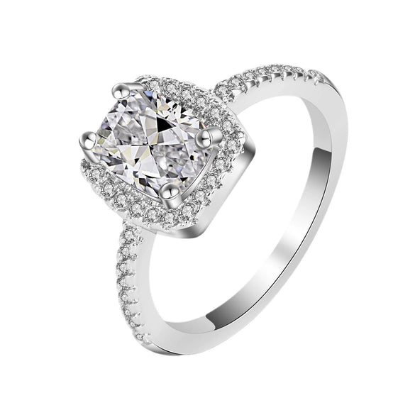 Women's Simple Geometric Rhombus Copper Ring With Micro Inlaid Cubic Zirconia Electroplated Bridal Jewelry