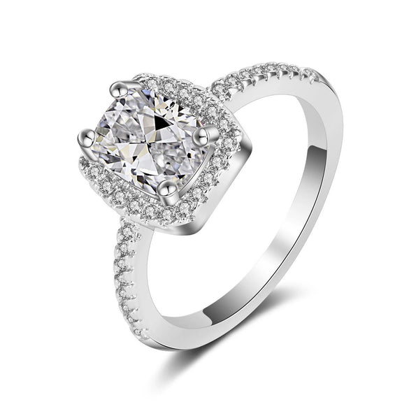 Women's Simple Geometric Rhombus Copper Ring With Micro Inlaid Cubic Zirconia Electroplated Bridal Jewelry