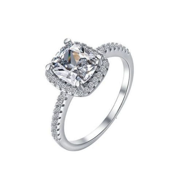 Women's Simple Geometric Rhombus Copper Ring With Micro Inlaid Cubic Zirconia Electroplated Bridal Jewelry