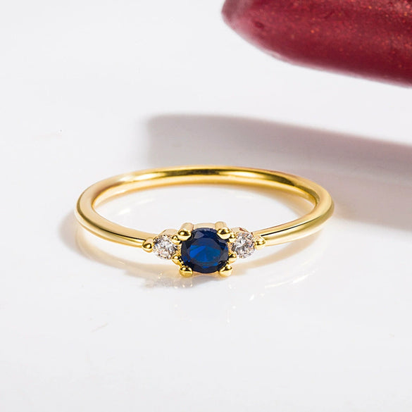 Women's Simple Geometric Ring With Blue Stone Accent Electroplated Copper Fashion Jewelry