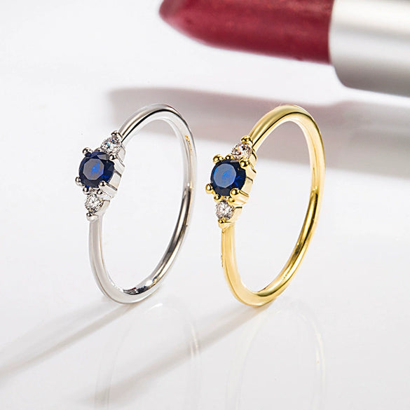 Women's Simple Geometric Ring With Blue Stone Accent Electroplated Copper Fashion Jewelry