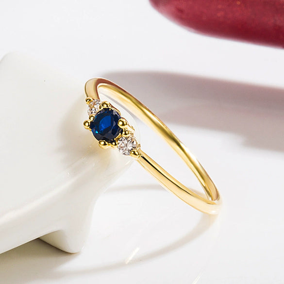 Women's Simple Geometric Ring With Blue Stone Accent Electroplated Copper Fashion Jewelry