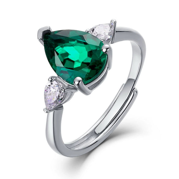 Women's Simple Geometric S925 Silver Ring With Cultivating Emeralds And Gold Plated Artificial Gemstones Inlay