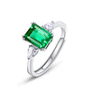 Women's Simple Geometric S925 Silver Ring With Cultivating Emeralds And Gold Plated Artificial Gemstones Inlay