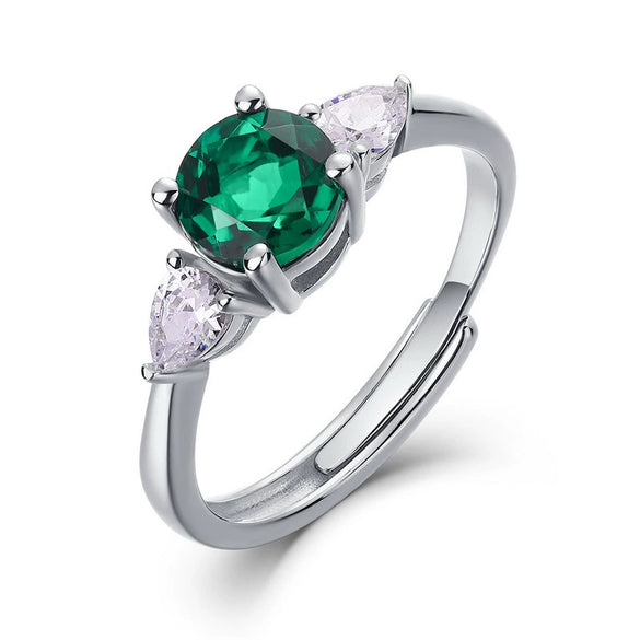 Women's Simple Geometric S925 Silver Ring With Cultivating Emeralds And Gold Plated Artificial Gemstones Inlay