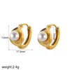 Women's Simple Geometric Stainless Steel Earrings With Inlaid Pearl And Electroplating