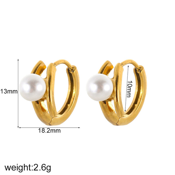 Women's Simple Geometric Stainless Steel Earrings With Inlaid Pearl And Electroplating