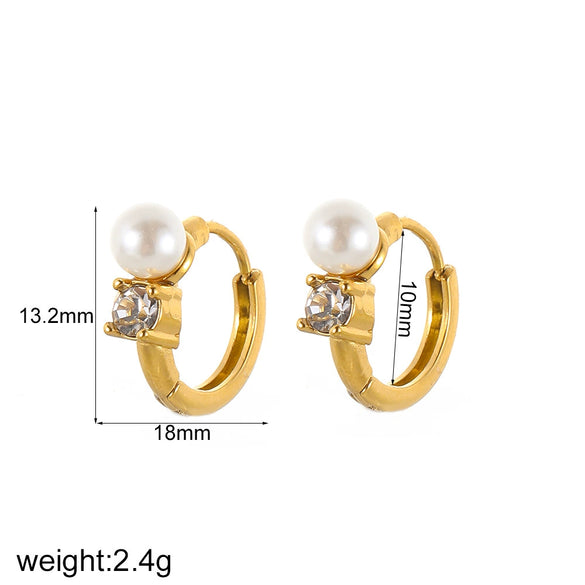 Women's Simple Geometric Stainless Steel Earrings With Inlaid Pearl And Electroplating
