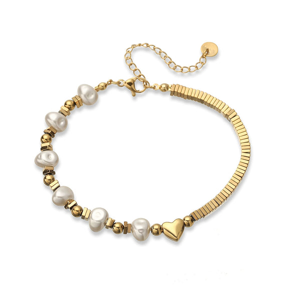 Women's Simple Geometric Stainless Steel Pearl Bracelet With 18K Goldplated Electroplating