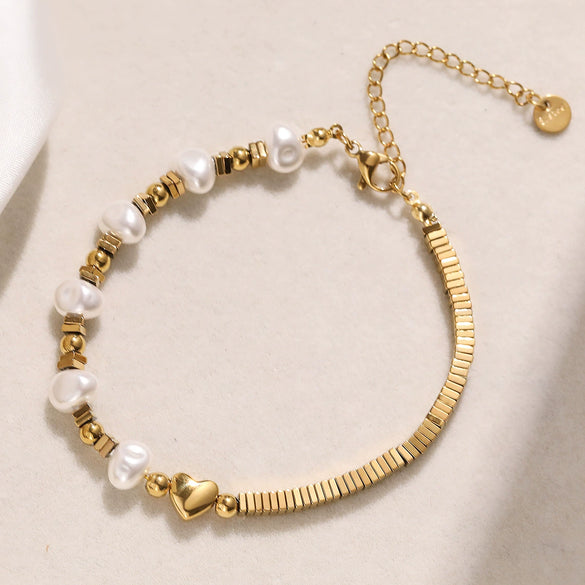 Women's Simple Geometric Stainless Steel Pearl Bracelet With 18K Goldplated Electroplating
