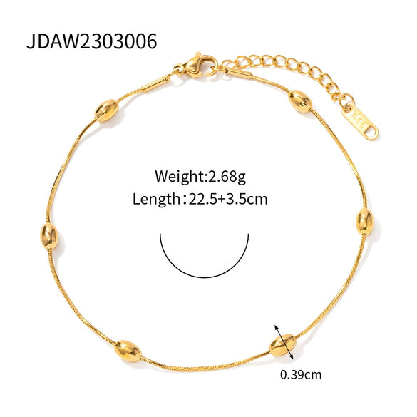 Women's Simple Geometric Style Titanium Steel Anklet With Colorful Rice Beads