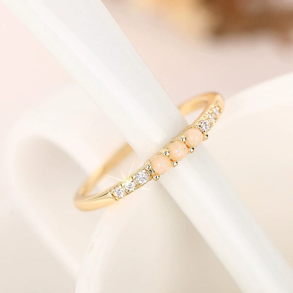 Women's Simple Geometric Tail Ring Imitation Opal Copper Zirconia Jewelry
