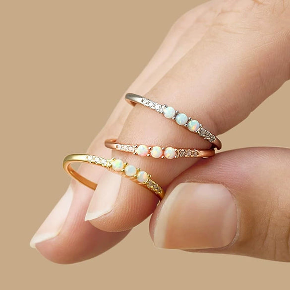 Women's Simple Geometric Tail Ring Imitation Opal Copper Zirconia Jewelry