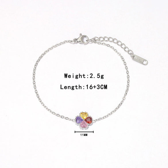 Women's Simple Geometric Titanium Steel Electroplated Love Diamond Series Bracelet With Colorful Zircon