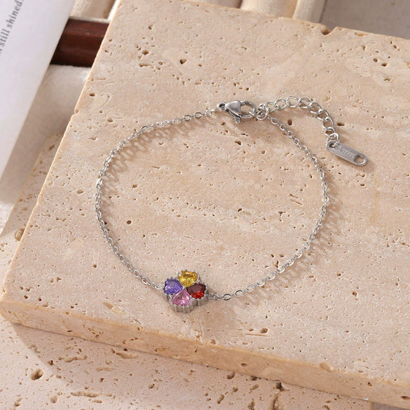 Women's Simple Geometric Titanium Steel Electroplated Love Diamond Series Bracelet With Colorful Zircon