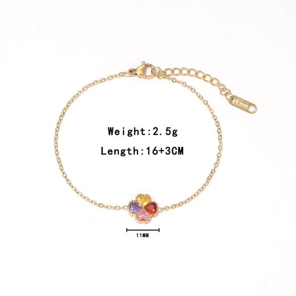 Women's Simple Geometric Titanium Steel Electroplated Love Diamond Series Bracelet With Colorful Zircon