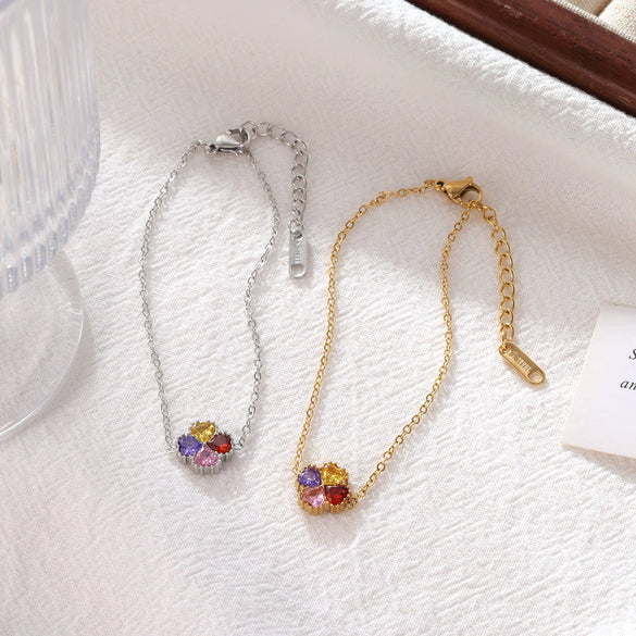 Women's Simple Geometric Titanium Steel Electroplated Love Diamond Series Bracelet With Colorful Zircon
