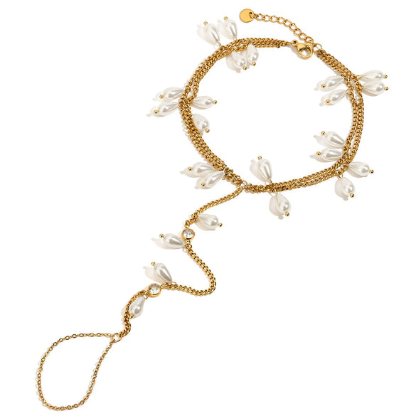 Women's Simple Geometric Titanium Steel 18K Gold Doublelayer Square Shell Bead Foot Chain