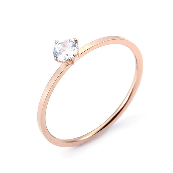 Women's Simple Geometric Titanium Steel Single Stone Ring With Four Claw Setting And Rose Gold Electroplated Finish