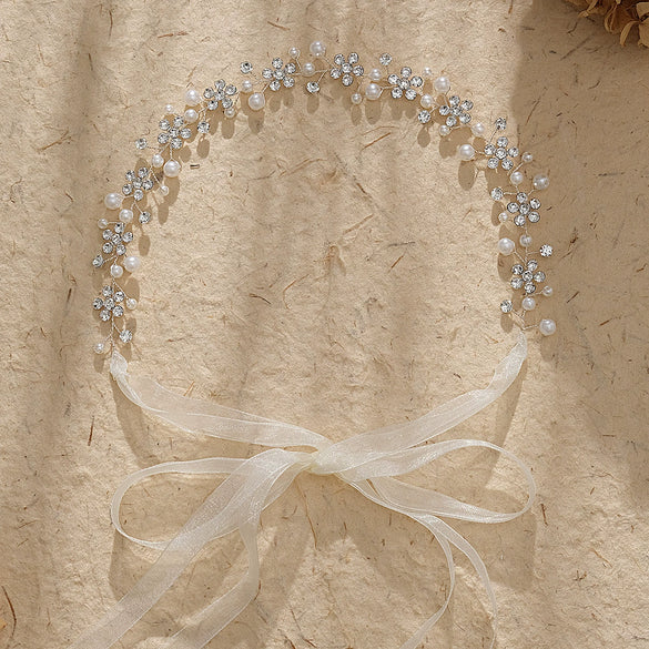 Women's Simple Handmade Pearl And Rhinestone Wave Headband Bridal Hair Accessory For Wedding And Photography